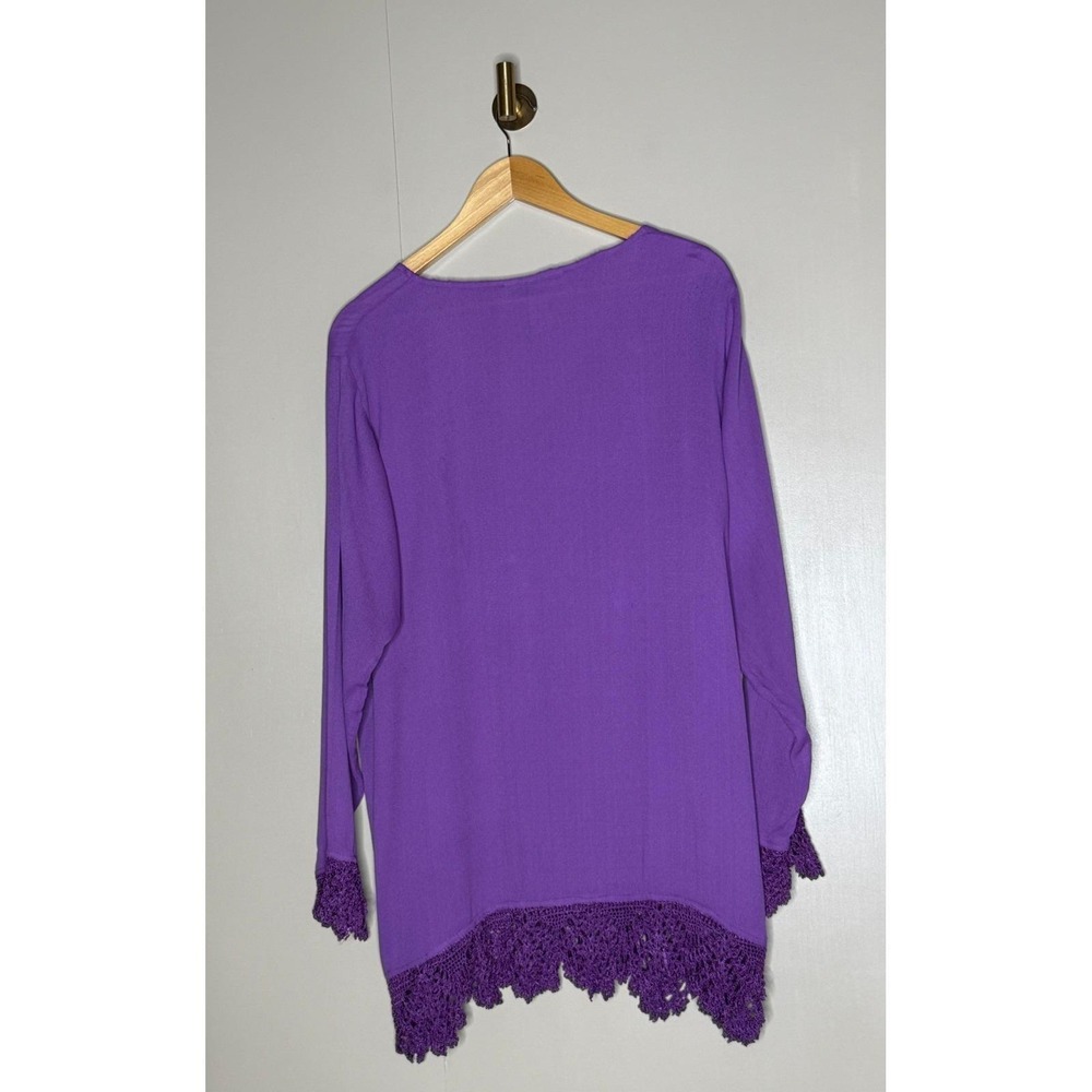 Vintage Purple Embroidered Crochet Lace Boho Tunic Blouse Papillon XL‎ Rayon - Picture 5 of 9
